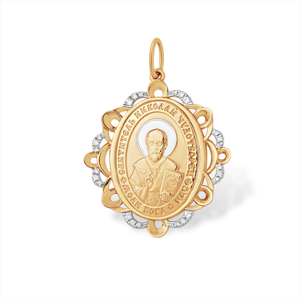Золотая иконка Efremof из красного золота 585 пробы  со вставками (фианит) ЮПП1329544