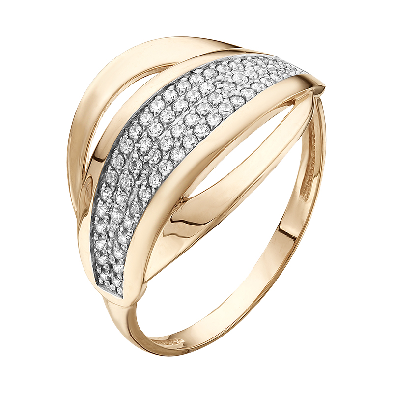 Золотое кольцо Ювелирные традиции из красного золота 585 пробы  со вставками (фианит) ЮИК132-2525, размеры от 18 до 18.5