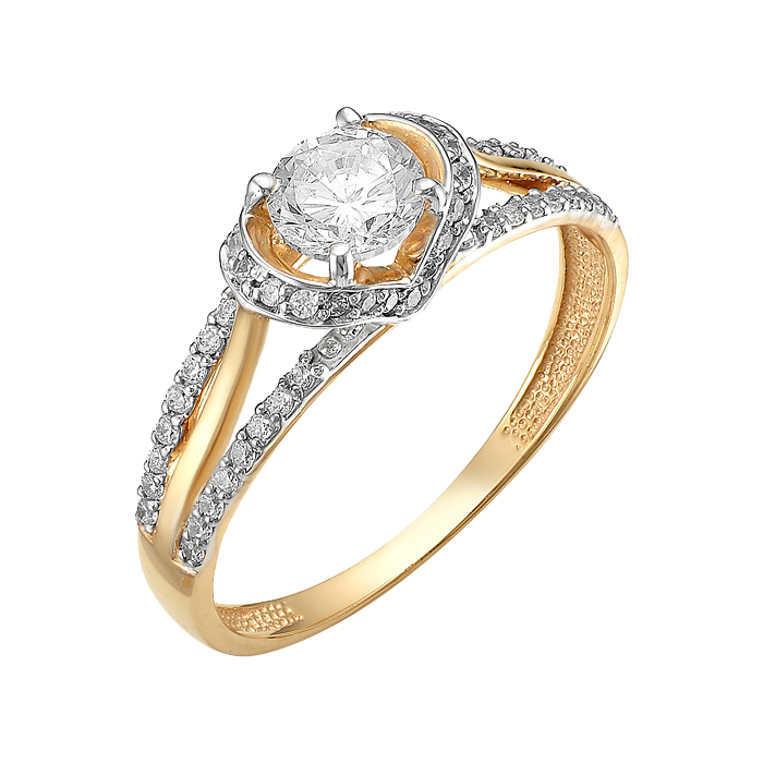 Золотое кольцо Ювелирные традиции из красного золота 585 пробы  со вставками (фианит) ЮИК132-2694, размеры от 16.5 до 16.5
