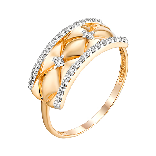 Золотое кольцо Ювелирные традиции из красного золота 585 пробы  со вставками (фианит) ЮИК132-4710, размеры от 16.5 до 17.5
