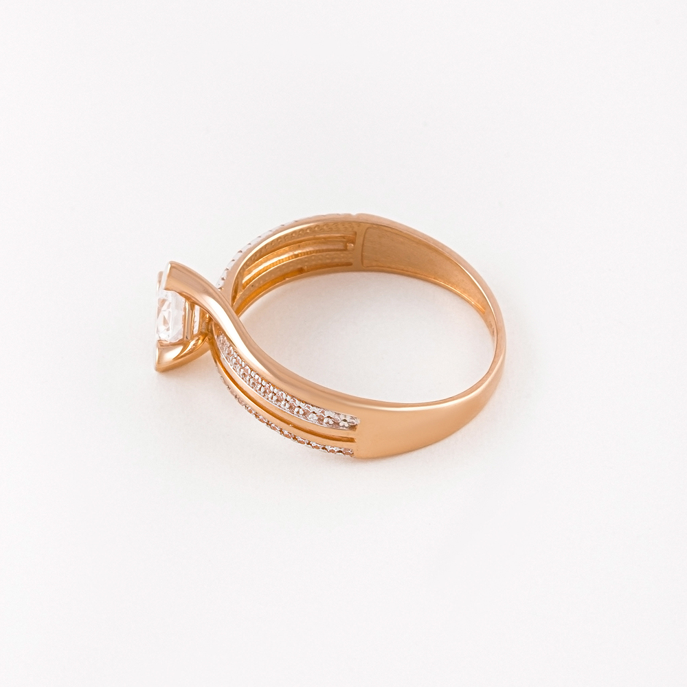 Золотое кольцо Санис из красного золота 585 пробы  со вставками (фианит) СН01-114539, размеры от 18 до 18.5