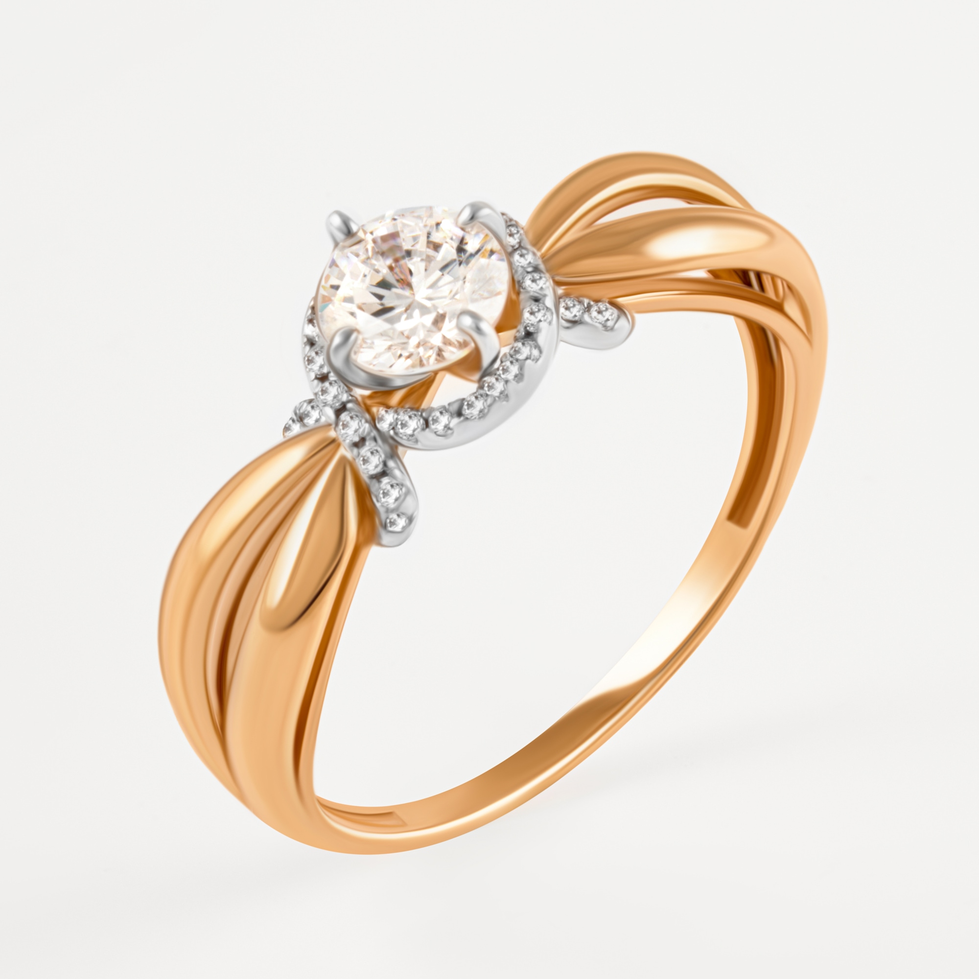 Золотое кольцо Санис из красного золота 585 пробы  со вставками (фианит) СН01-115322, размеры от 16 до 18