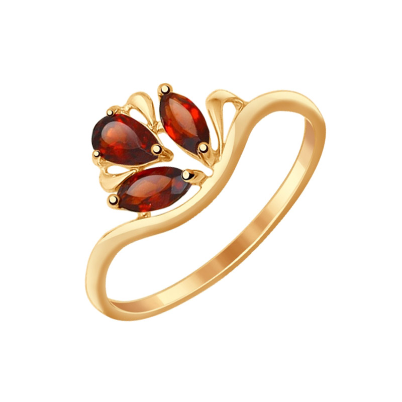 Золотое кольцо Sokolov из красного золота 585 пробы со вставками из полудрагоценных камней (хризолит и гранат) ДИ714588, размеры от 16 до 18.5