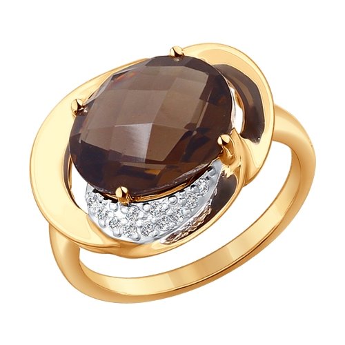 Золотое кольцо Sokolov из красного золота 585 пробы со вставками из полудрагоценных камней (топаз и фианит) ДИ714251, размеры от 18 до 19.5