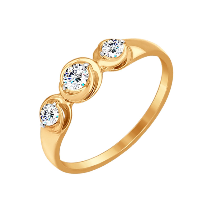 Золотое кольцо Sokolov из красного золота 585 пробы  со вставками (фианит) ДИ017260, размеры от 16.5 до 17.5