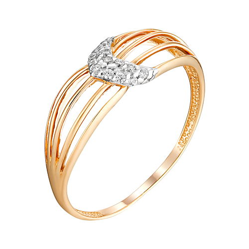 Золотое кольцо Ювелирные традиции из красного золота 585 пробы  со вставками (фианит) ЮИК132-4745, размеры от 17.5 до 18