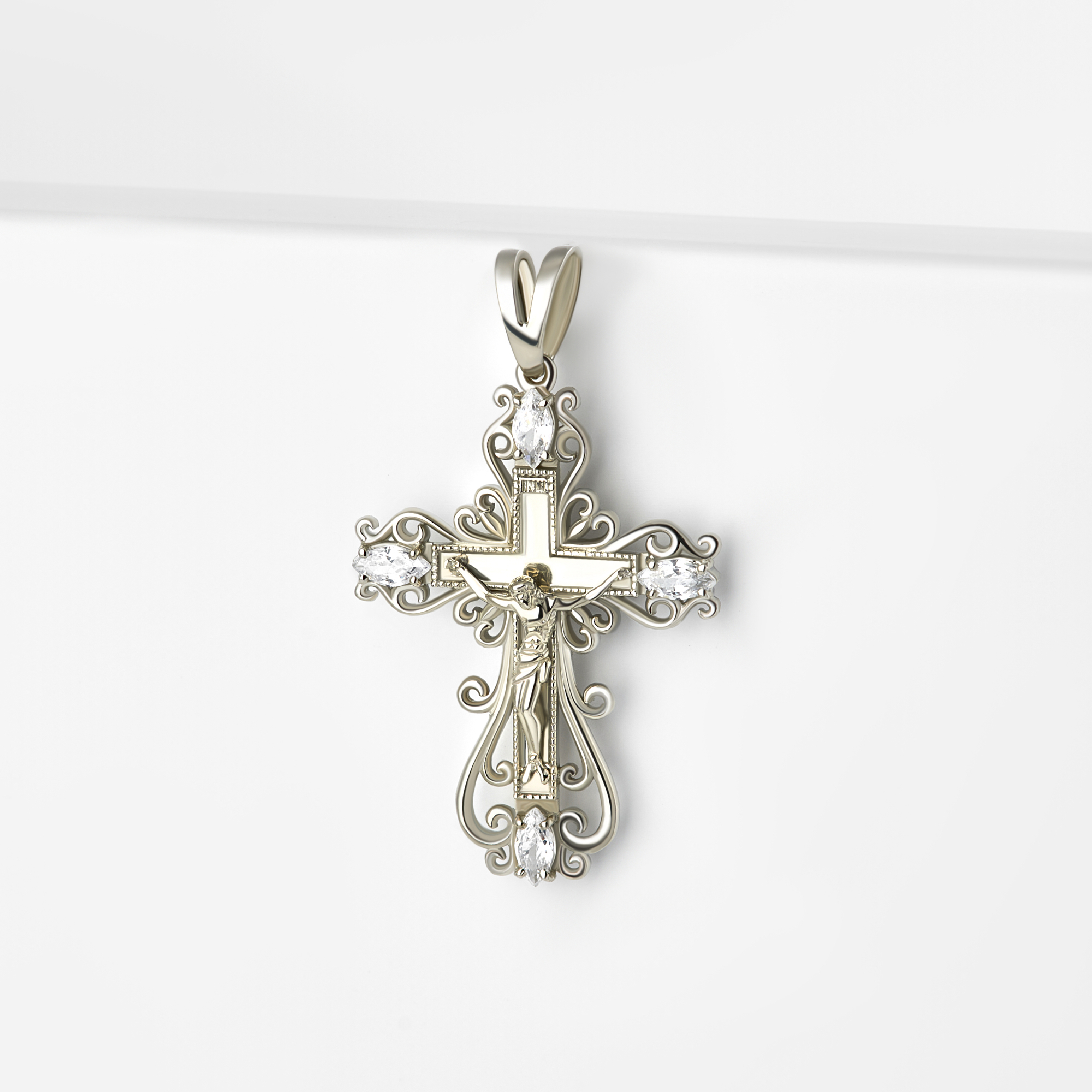 Серебряный крест Рыбин   со вставками (фианит) РЫ3000155С