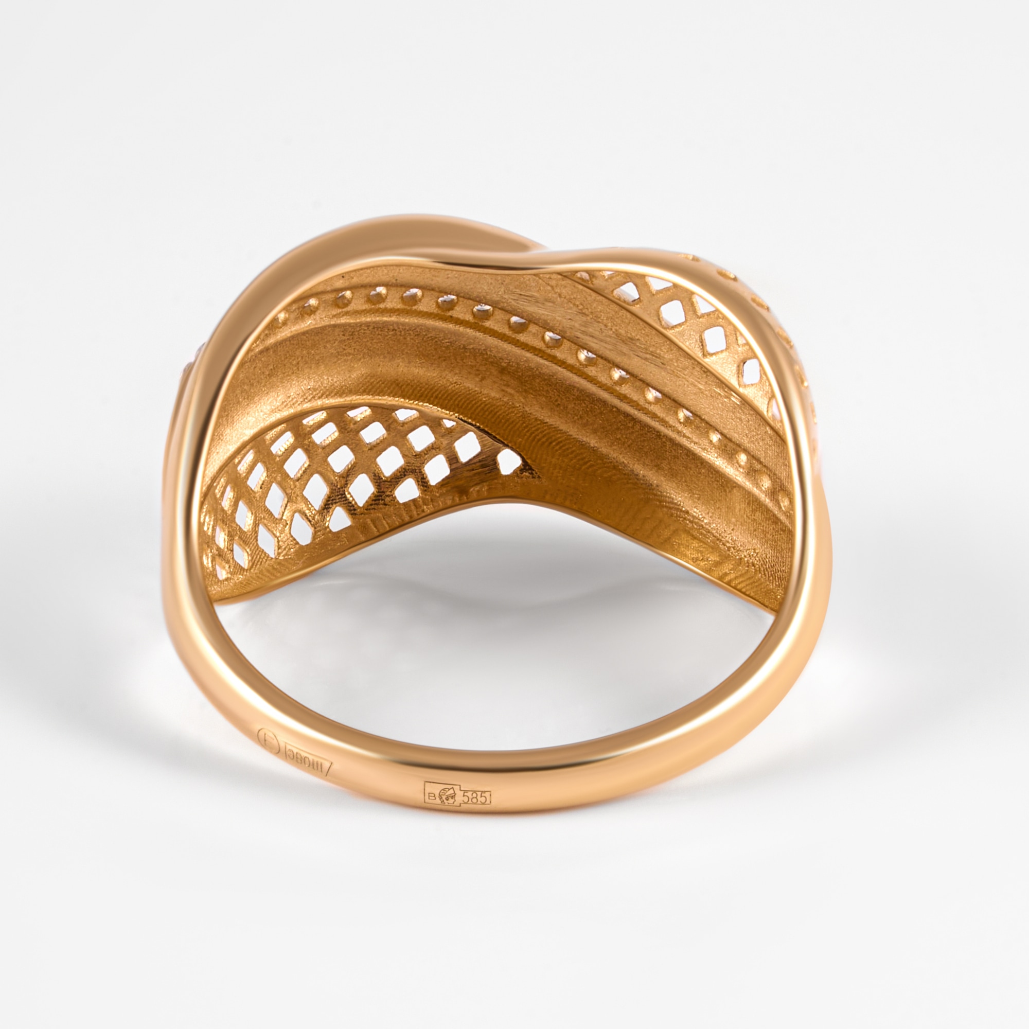 Золотое кольцо Efremof из красного золота 585 пробы  со вставками (фианит) ЮПК1329338, размеры от 16 до 20