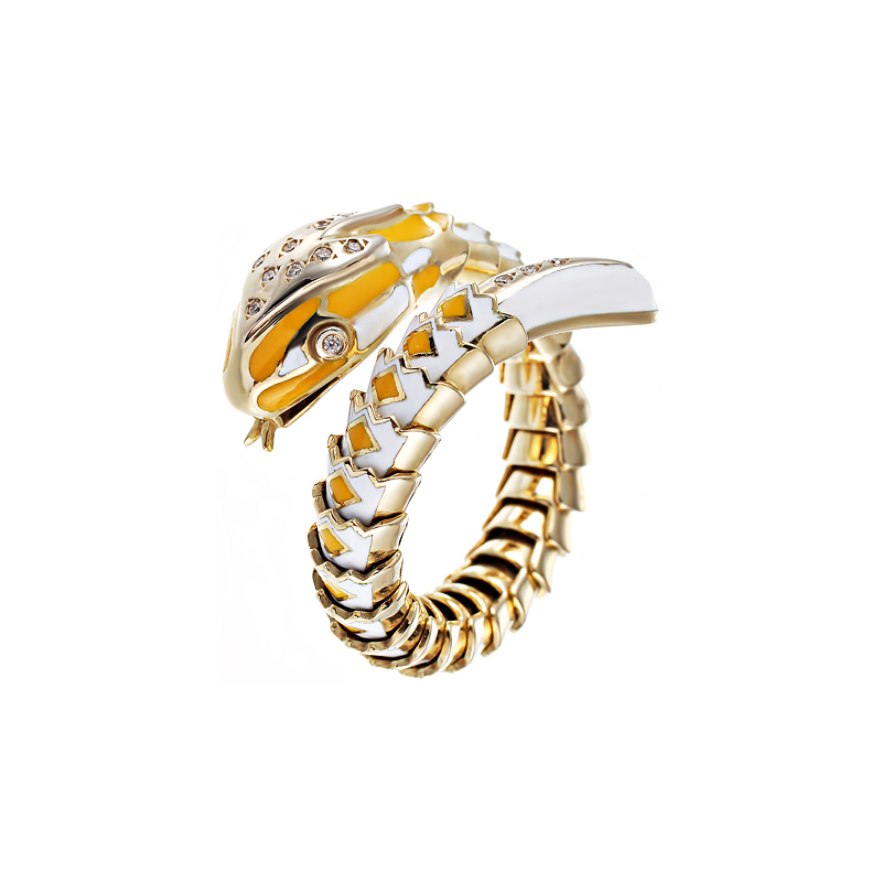 Золотое кольцо Jv из красного золота 585 пробы со вставками из драгоценных камней (бриллиант и эмаль) ЮЕАС02ЕНАМУГ, размеры от 17 до 17.5