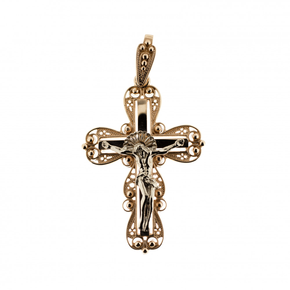 Золотой крест Атолл из красного золота 585 пробы со вставками из драгоценных камней (бриллиант) АТ3007