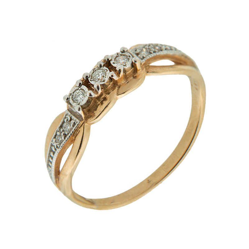Золотое кольцо Альфа-карат из красного золота 585 пробы со вставками из драгоценных камней (бриллиант) КРК3212638/9, размеры от  до 19.5