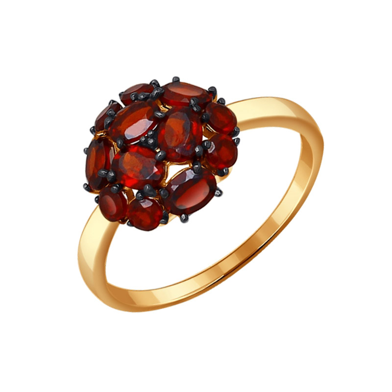 Золотое кольцо Sokolov из красного золота 585 пробы со вставками из полудрагоценных камней (гранат) ДИ714096, размеры от 16 до 19