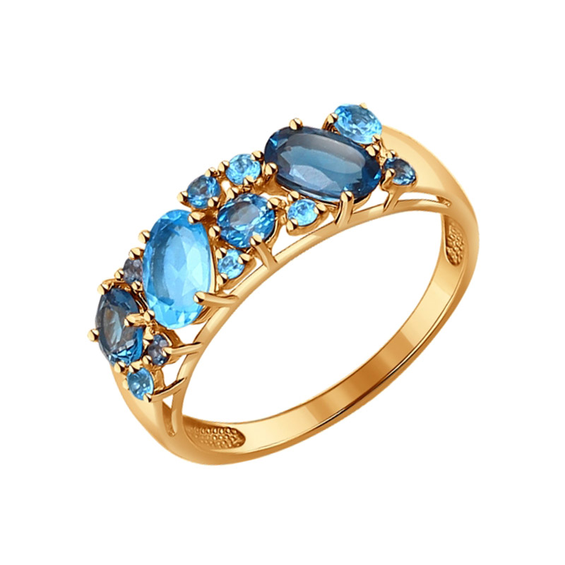 Золотое кольцо Sokolov из красного золота 585 пробы со вставками из полудрагоценных камней (топаз) ДИ714174, размеры от 16 до 19.5