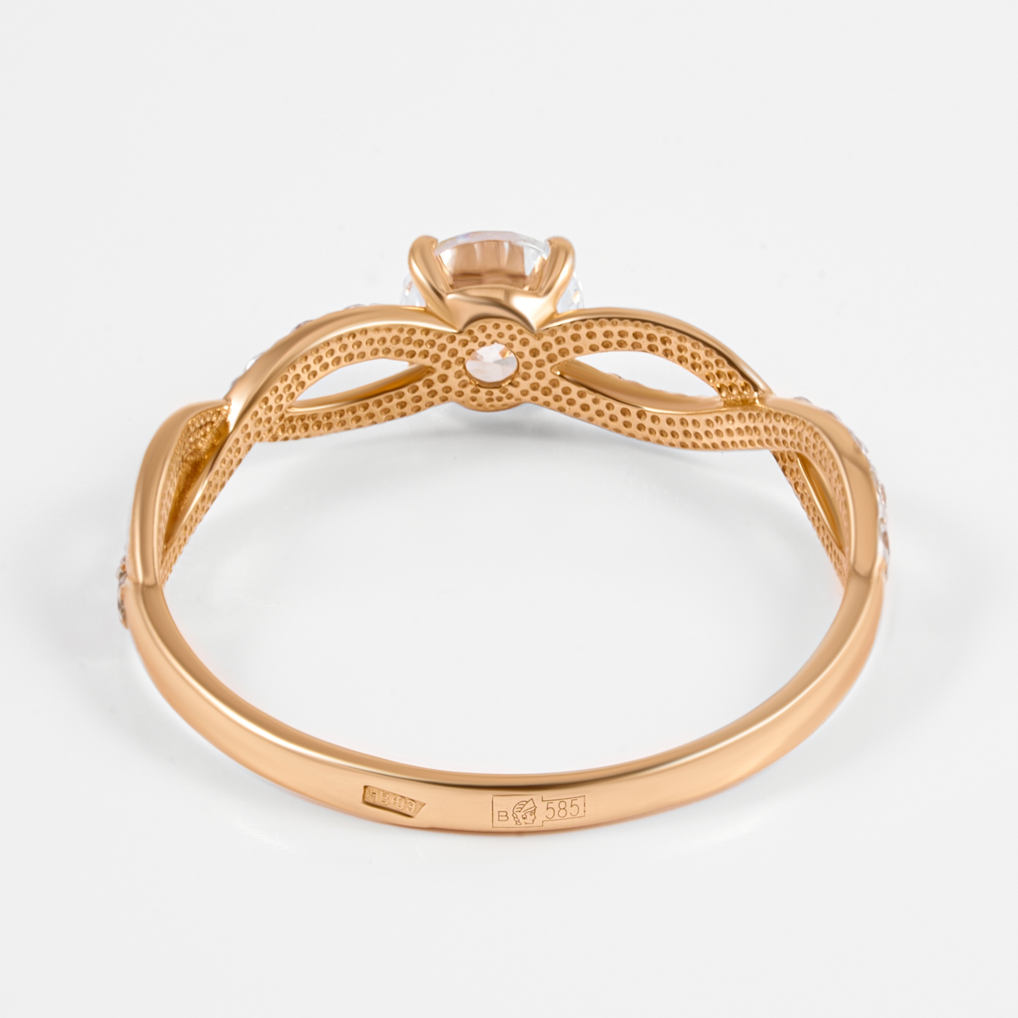 Золотое кольцо Ювелирные традиции из красного золота 585 пробы  со вставками (фианит) ЮИК132-2709, размеры от 15 до 18.5