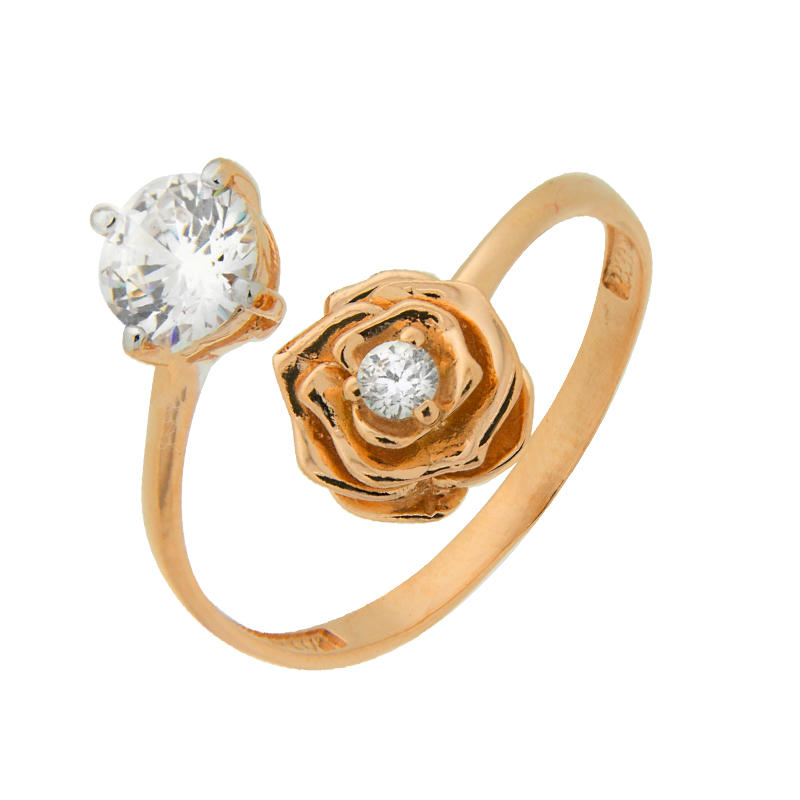 Золотое кольцо Золотов из красного золота 585 пробы  со вставками (фианит) 2Т3715853Р, размеры от 16 до 20.5