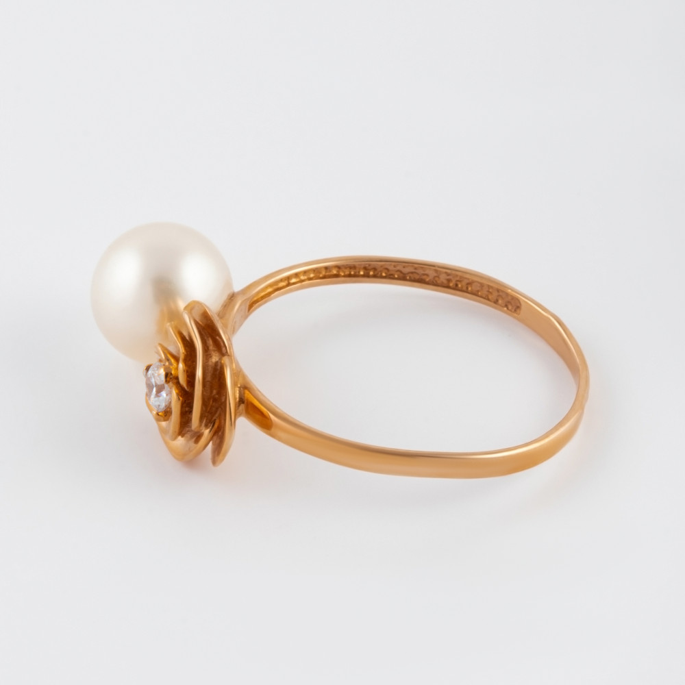 Золотое кольцо Золотов из красного золота 585 пробы  со вставками (жемчуг и фианит) 2Т3725884Р, размеры от 16 до 21