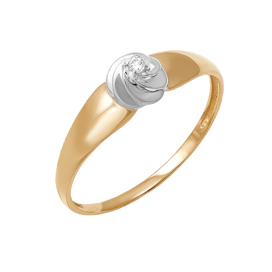 Золотое кольцо Дельта (delta) из красного золота 585 пробы со вставками из драгоценных камней (бриллиант) ДПБР110713Л, размеры от 16 до 18