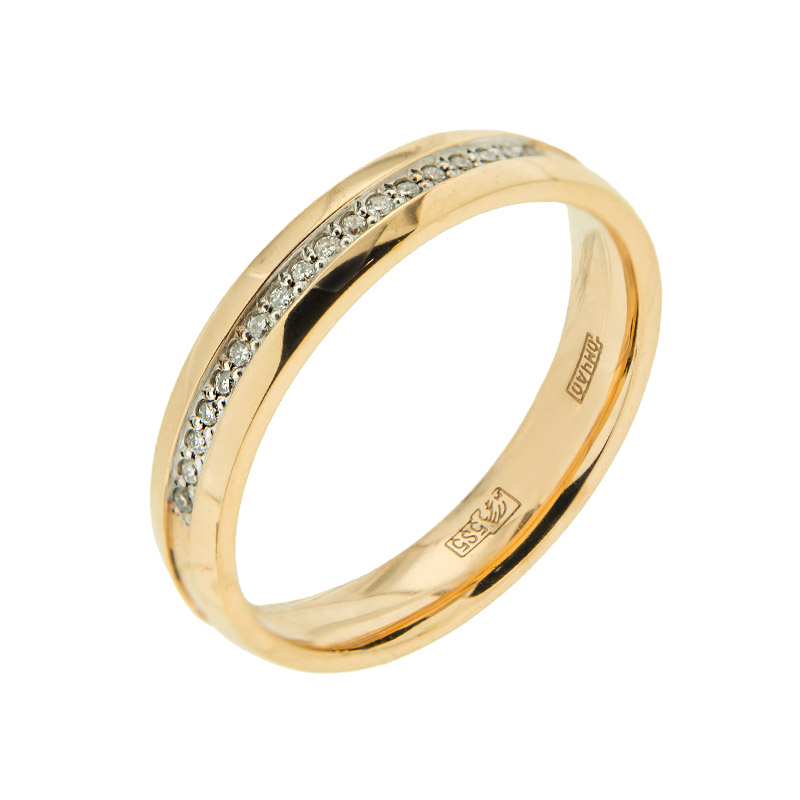 Золотое кольцо обручальное Пер семпре из красного золота 585 пробы со вставками из драгоценных камней (бриллиант) ПСР0580101-03, размеры от 15.5 до 21.5