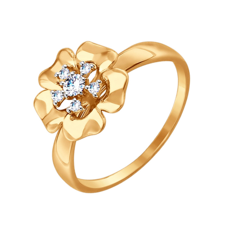 Золотое кольцо Sokolov из красного золота 585 пробы  со вставками (фианит) ДИ017477, размеры от 16 до 19.5