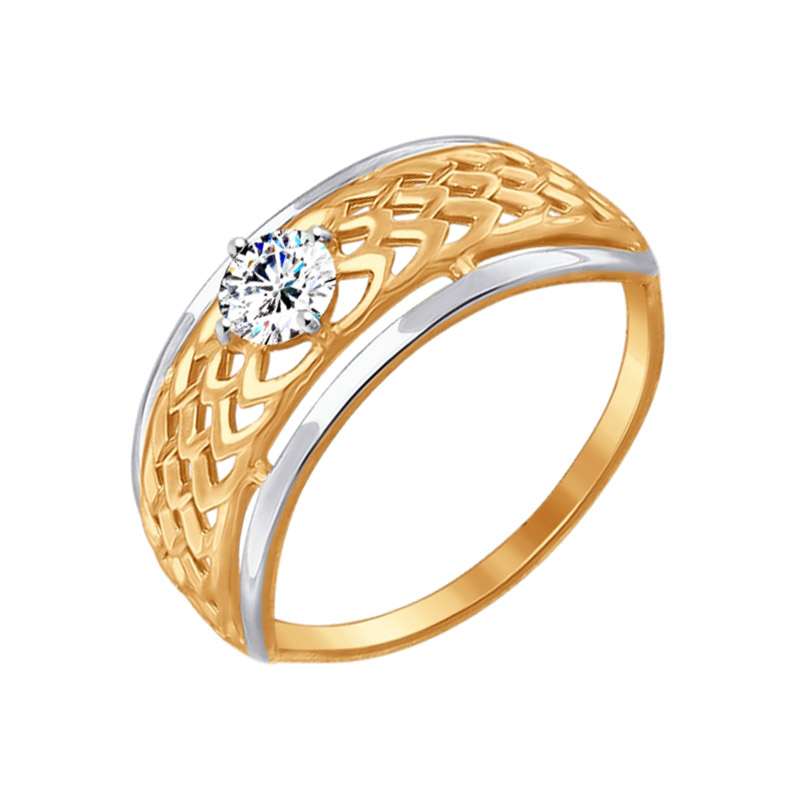 Золотое кольцо Sokolov из красного золота 585 пробы  со вставками (фианит) ДИ017484, размеры от 16 до 21