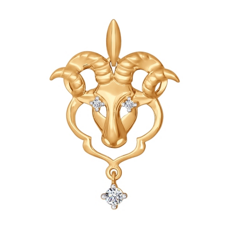 Золотой знак зодиака «овен» с фианитами
