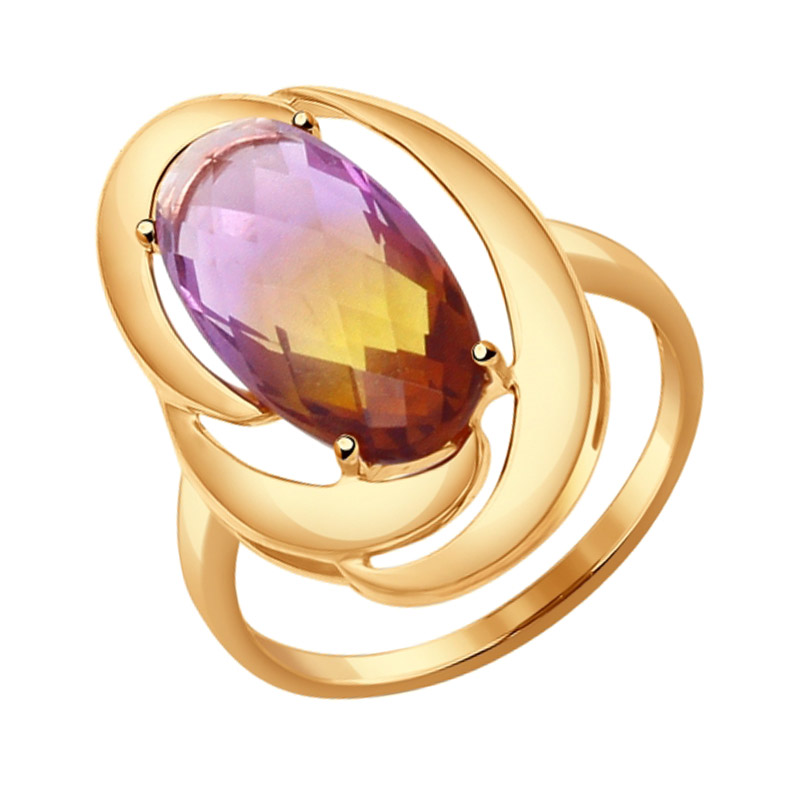 Золотое кольцо Sokolov из красного золота 585 пробы со вставками из полудрагоценных камней (аметрин и ситалл) ДИ714346, размеры от 17.5 до 18.5