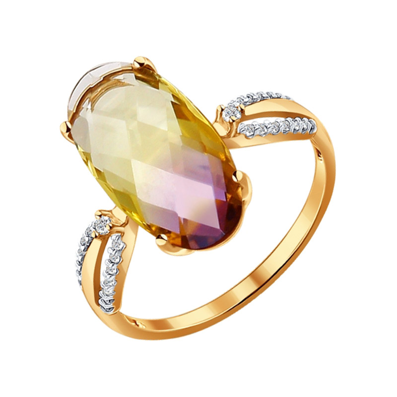 Золотое кольцо Sokolov из красного золота 585 пробы со вставками из полудрагоценных камней (фианит, ситалл и аметрин) ДИ714095, размеры от 17 до 19