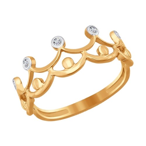 Золотое кольцо Sokolov из красного золота 585 пробы корона  со вставками (фианит) ДИ016772, размеры от 14.5 до 18.5