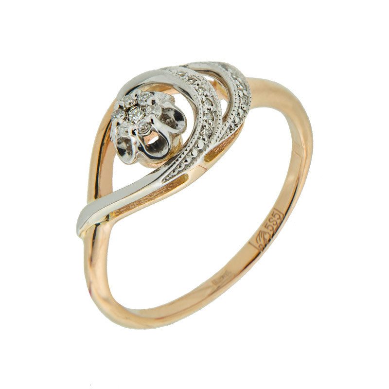 Золотое кольцо Алькор из красного золота 585 пробы со вставками из драгоценных камней (бриллиант) АО11120-100, размеры от 16.5 до 18.5
