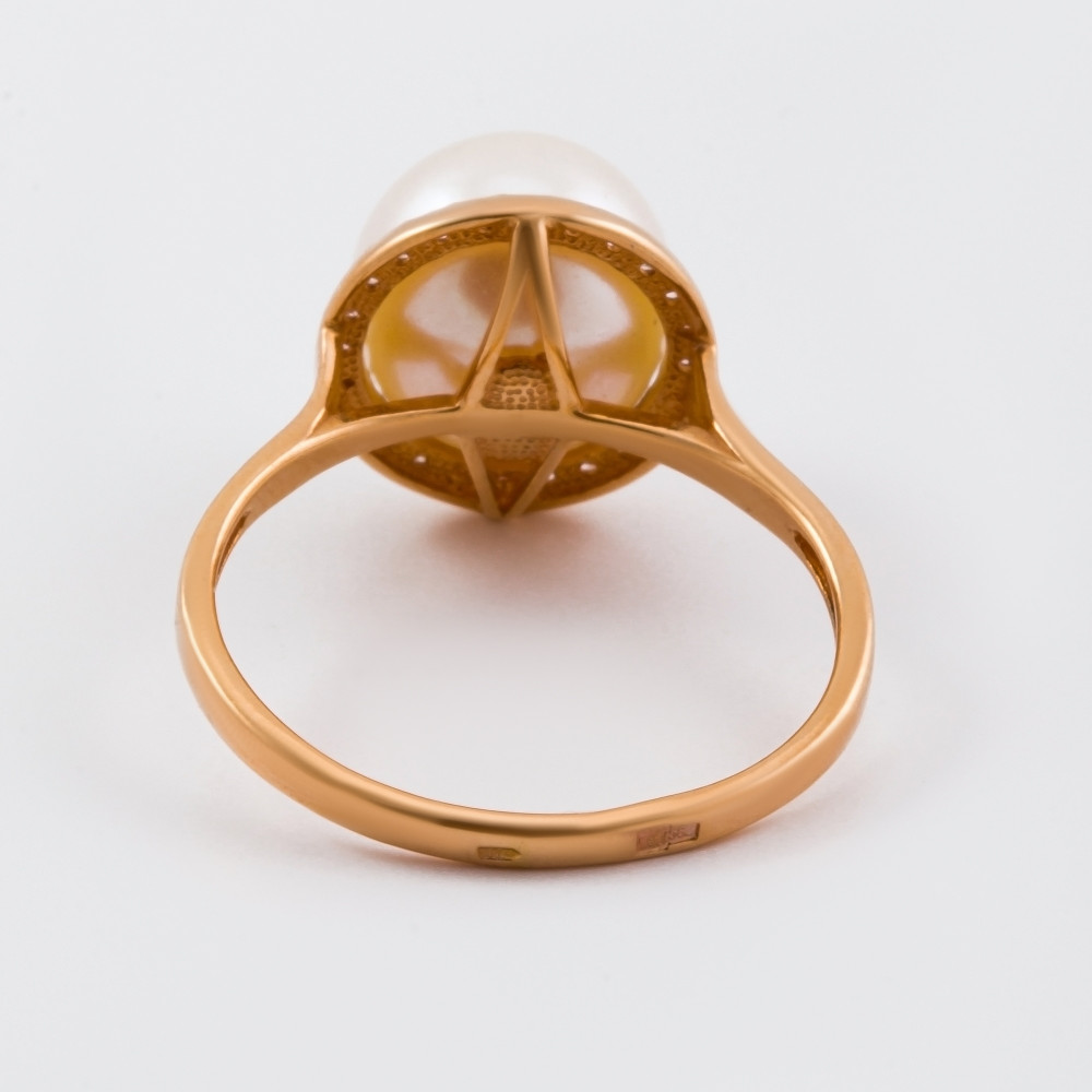 Золотое кольцо Флёр ж из желтого золота 585 пробы со вставками из драгоценных камней (бриллиант, жемчуг и фианит) ФЖ31353.1, размеры от 16 до 20