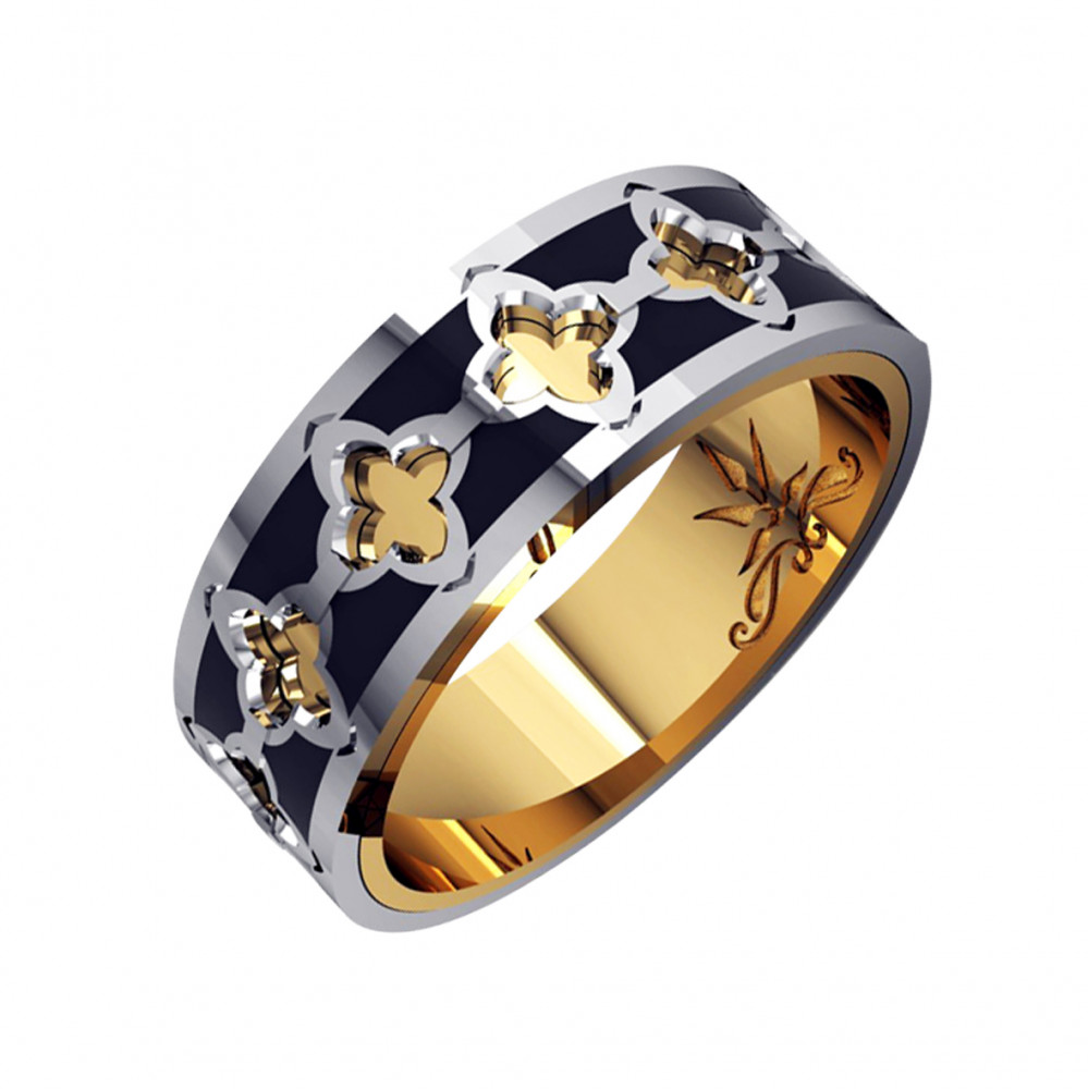 Золотое кольцо обручальное Kota osta из красного золота 585 пробы  со вставками (эмаль) КАКО-ОКБ273ГМ25, размеры от 19 до 19.5
