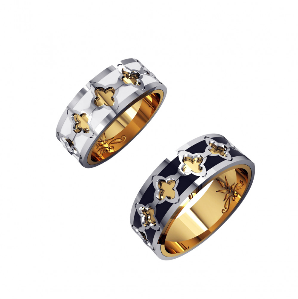 Золотое кольцо обручальное Kota osta из красного золота 585 пробы  со вставками (эмаль) КАКО-ОКБ273ГМ25, размеры от 19 до 19.5