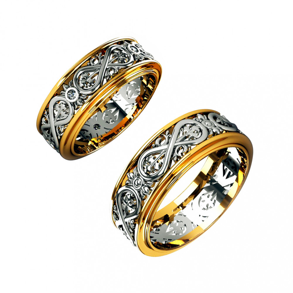 Золотое кольцо обручальное Kota osta из красного золота 585 пробы со вставками из драгоценных камней (бриллиант) КАКО-ОКБ199ГМ25, размеры от 16 до 21