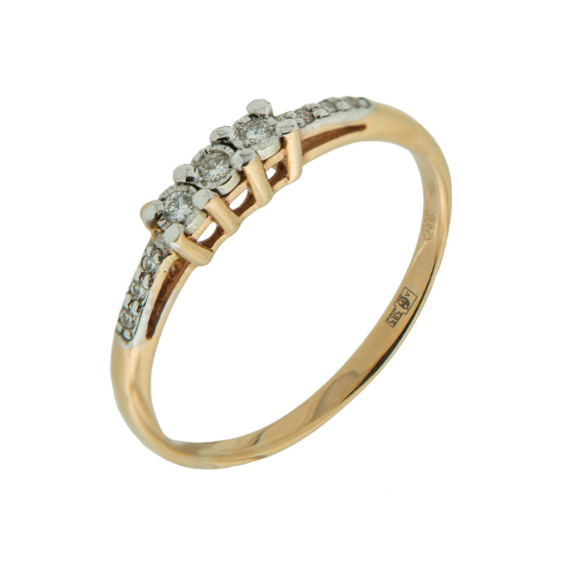 Золотое кольцо Альфа-карат из красного золота 585 пробы со вставками из драгоценных камней (бриллиант) КРК3212070/9, размеры от  до 18.5