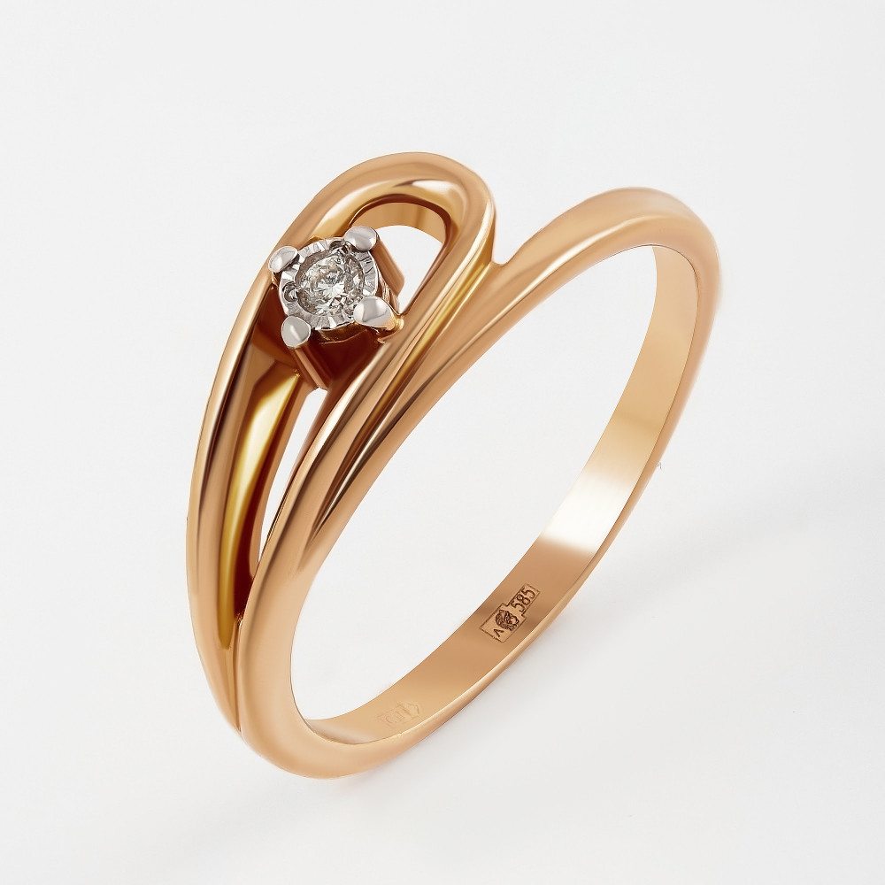 Золотое кольцо Альфа-карат из красного золота 585 пробы со вставками из драгоценных камней (бриллиант) КРК3212441/9, размеры от 15 до 19.5