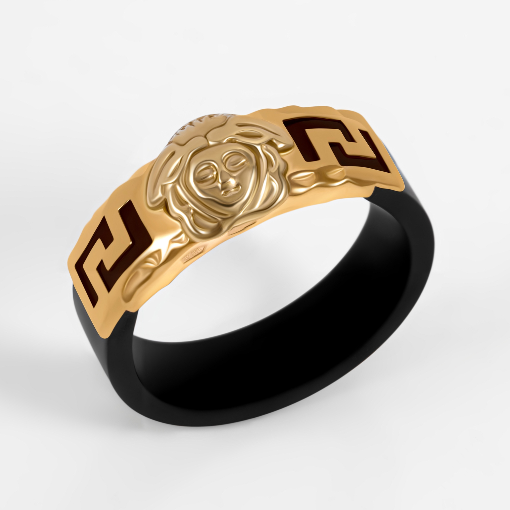Золотое кольцо Новое время из красного золота 585 пробы  со вставками (каучук) НР03429К, размеры от 16 до 22