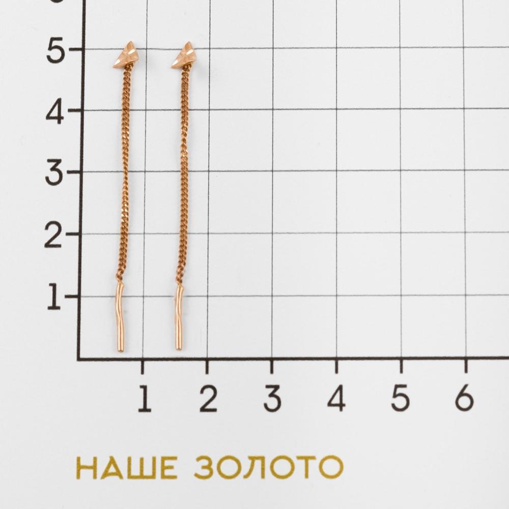 Золотые серьги протяжки Аллегро из красного золота 585 пробы 7А20351