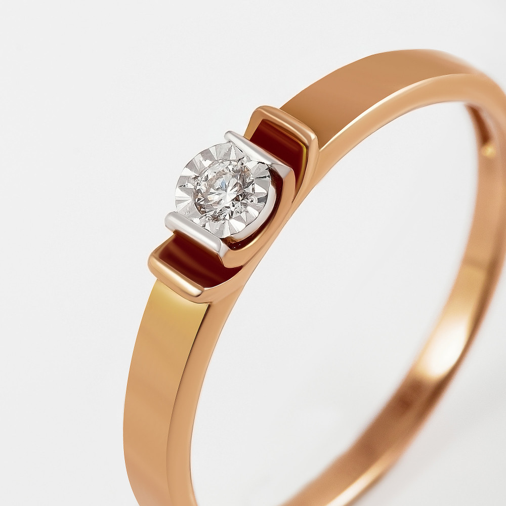 Золотое кольцо Альфа-карат из красного золота 585 пробы со вставками из драгоценных камней (бриллиант) КРК3213579/9, размеры от  до 20