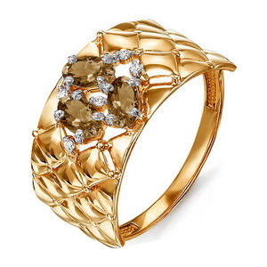 Золотое кольцо Дельта (delta) из красного золота 585 пробы со вставками из полудрагоценных камней (топаз и фианит) ДП311588, размеры от 17 до 19