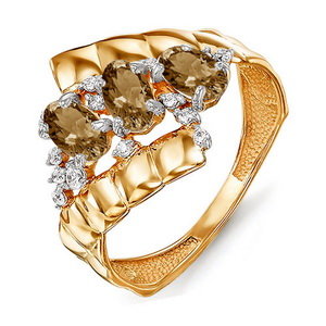 Золотое кольцо с топазами и фианитами
