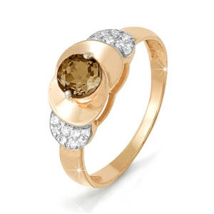 Золотое кольцо Дельта (delta) из красного золота 585 пробы со вставками из полудрагоценных камней (топаз и фианит) ДП310879, размеры от 16 до 18