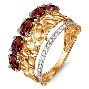 Кольцо из красного золота с ситаллом и фианитами