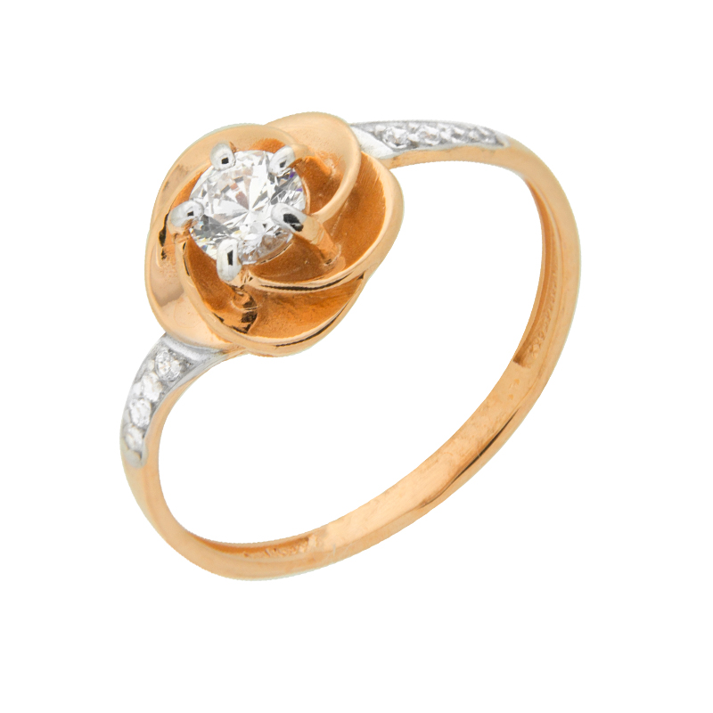 Золотое кольцо с сваровски и фианитами