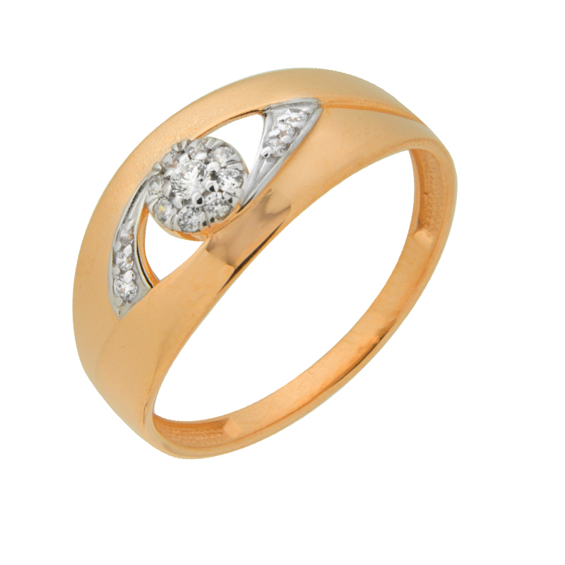 Золотое кольцо Efremof из красного золота 585 пробы  со вставками (фианит) ЮПК1328160, размеры от 17 до 19