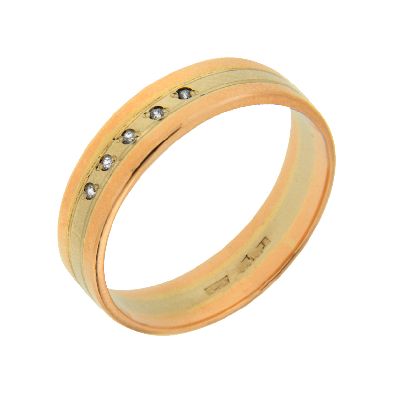 Золотое кольцо обручальное Золотой век из красного золота 585 пробы  со вставками (фианит) ЗВ1470370326, размеры от 15.5 до 21