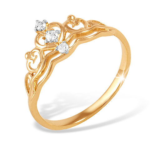 Золотое кольцо Efremof из красного золота 585 пробы корона  со вставками (фианит) ЮПК1321454, размеры от 15.5 до 20