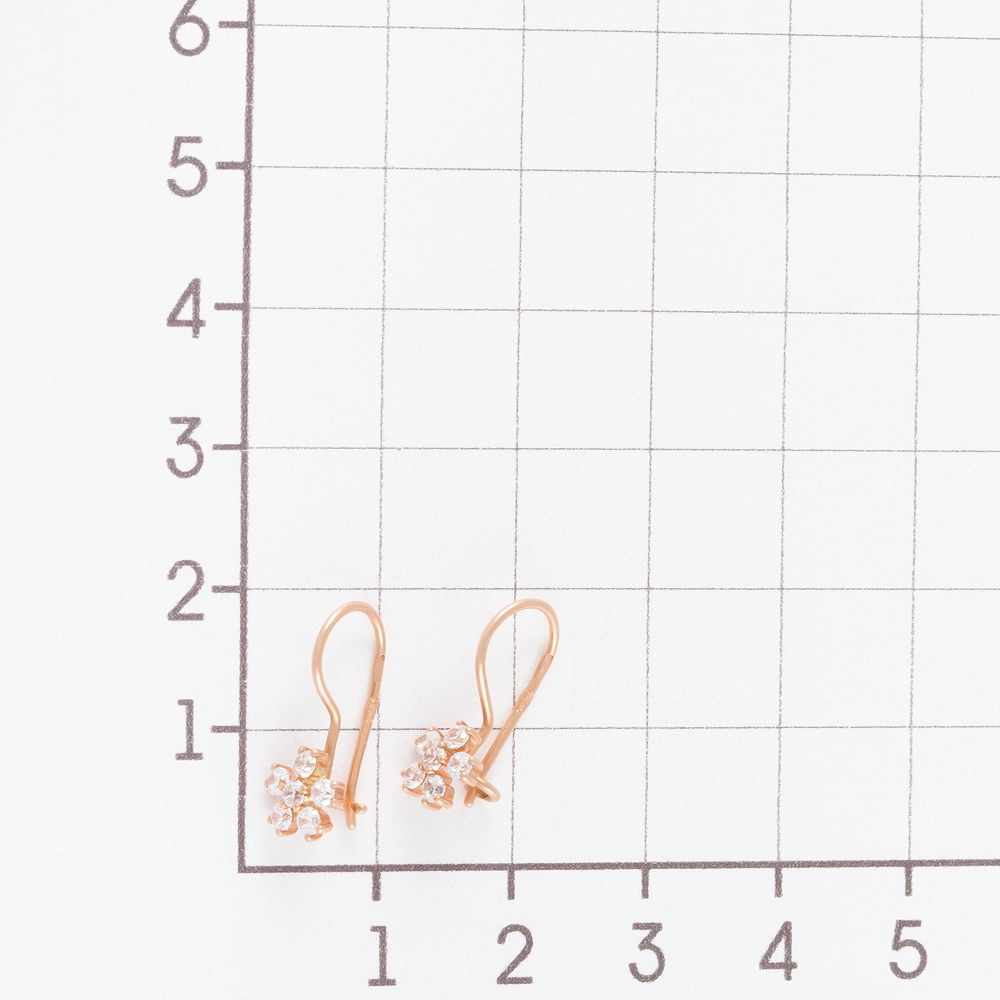 Золотые серьги детские Efremof из красного золота 585 пробы  со вставками (фианит) ЮПС1020104
