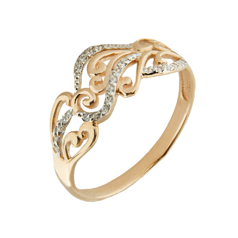 Золотое кольцо Вероника из красного золота 585 пробы  со вставками (фианит) 3ВК132-266, размеры от 16 до 19