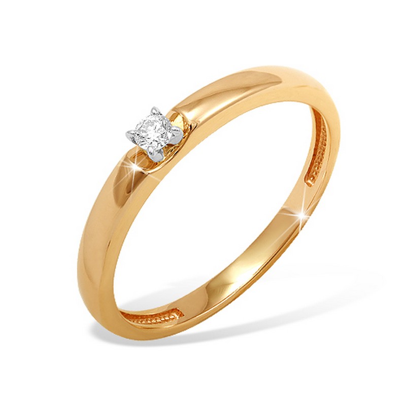 Золотое кольцо Efremof из красного золота 585 пробы со вставками из драгоценных камней (бриллиант) ЮПК1514059, размеры от 16 до 18