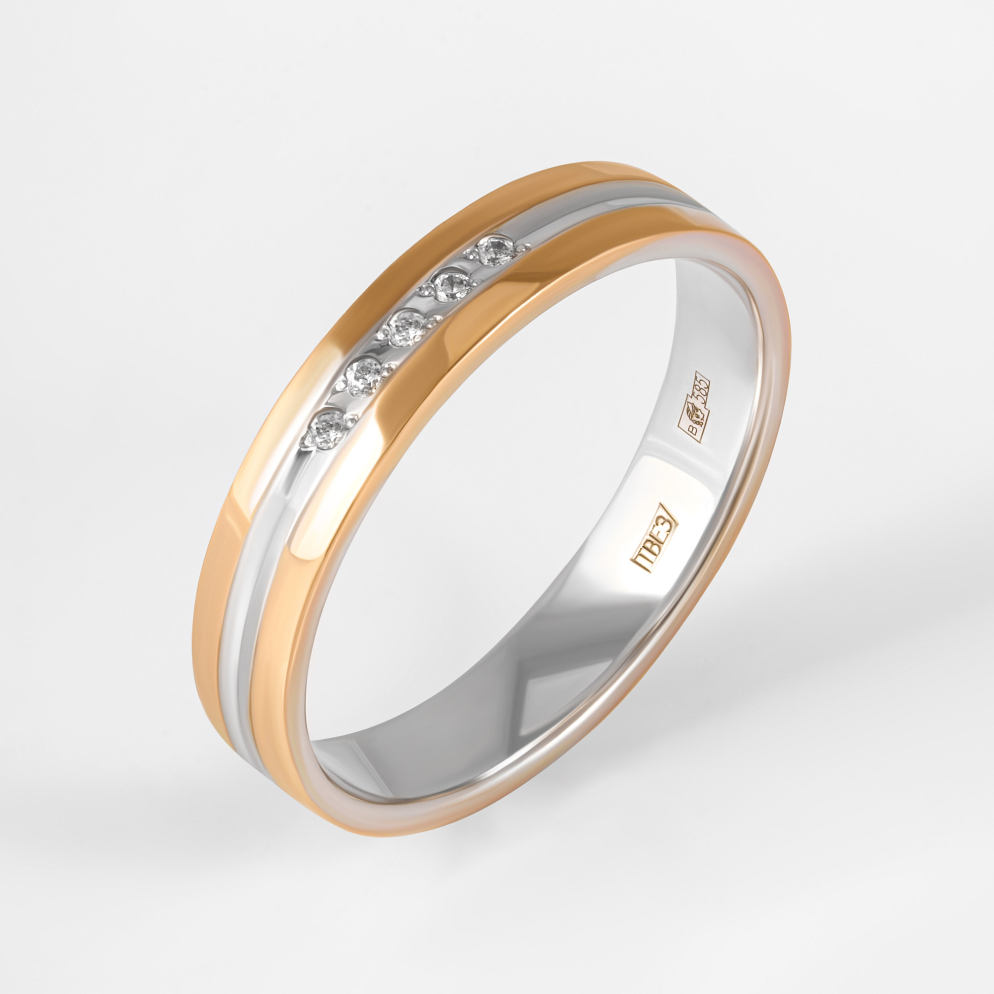 Золотое кольцо обручальное Sokolov из красного золота 585 пробы  со вставками (фианит) ДИ110213, размеры от 15.5 до 20